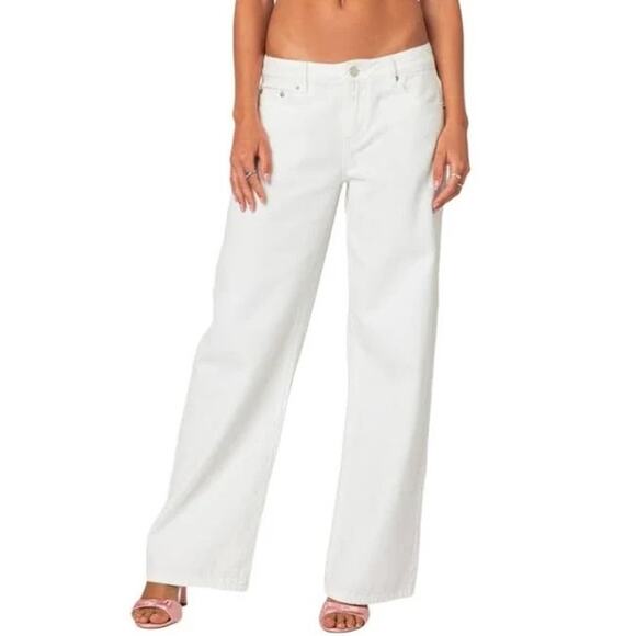edikted Off-White Slouchy Gen Z Mid-Rise Wide Leg Jeans Small - Picture 6 of 8